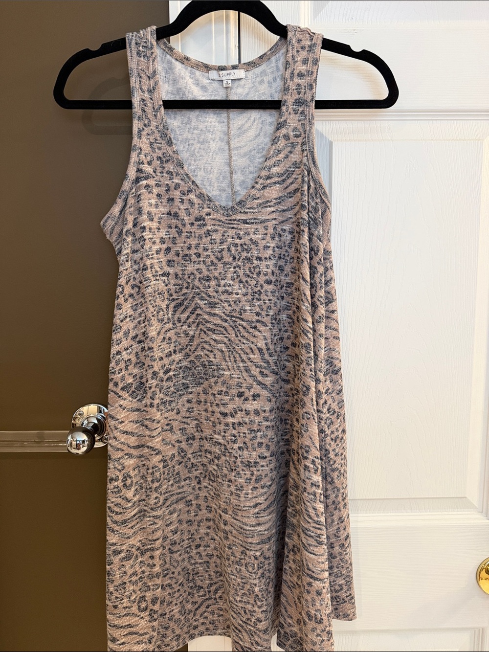 Z Supply Sleeveless Animal-Print Swing Dress in Blush and Charcoal